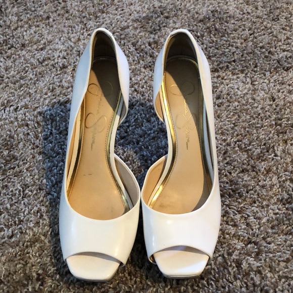 white open toe pumps